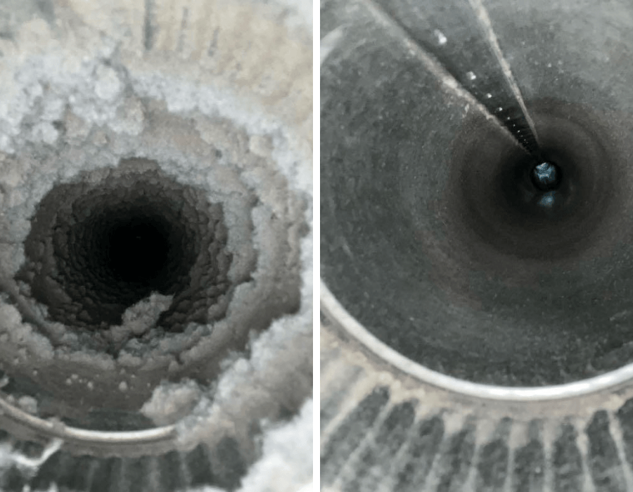 Conduit sécheuse avant après nettoyage — JMR Ventilation