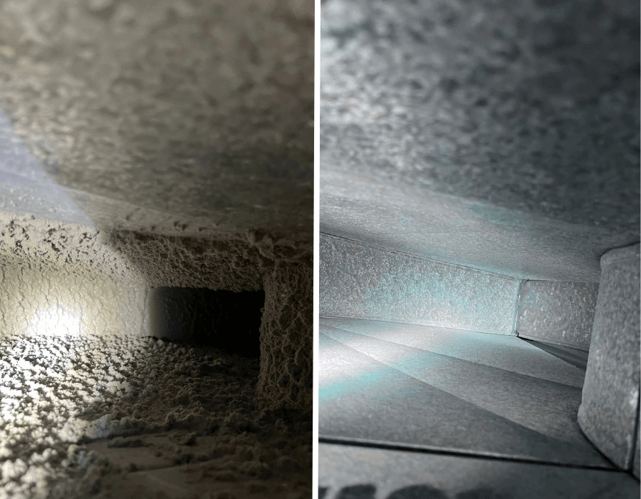 Inspection conduit ventilation avant après — JMR Ventilation