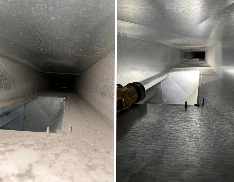 Nettoyage conduit ventilation avant après — JMR Ventilation